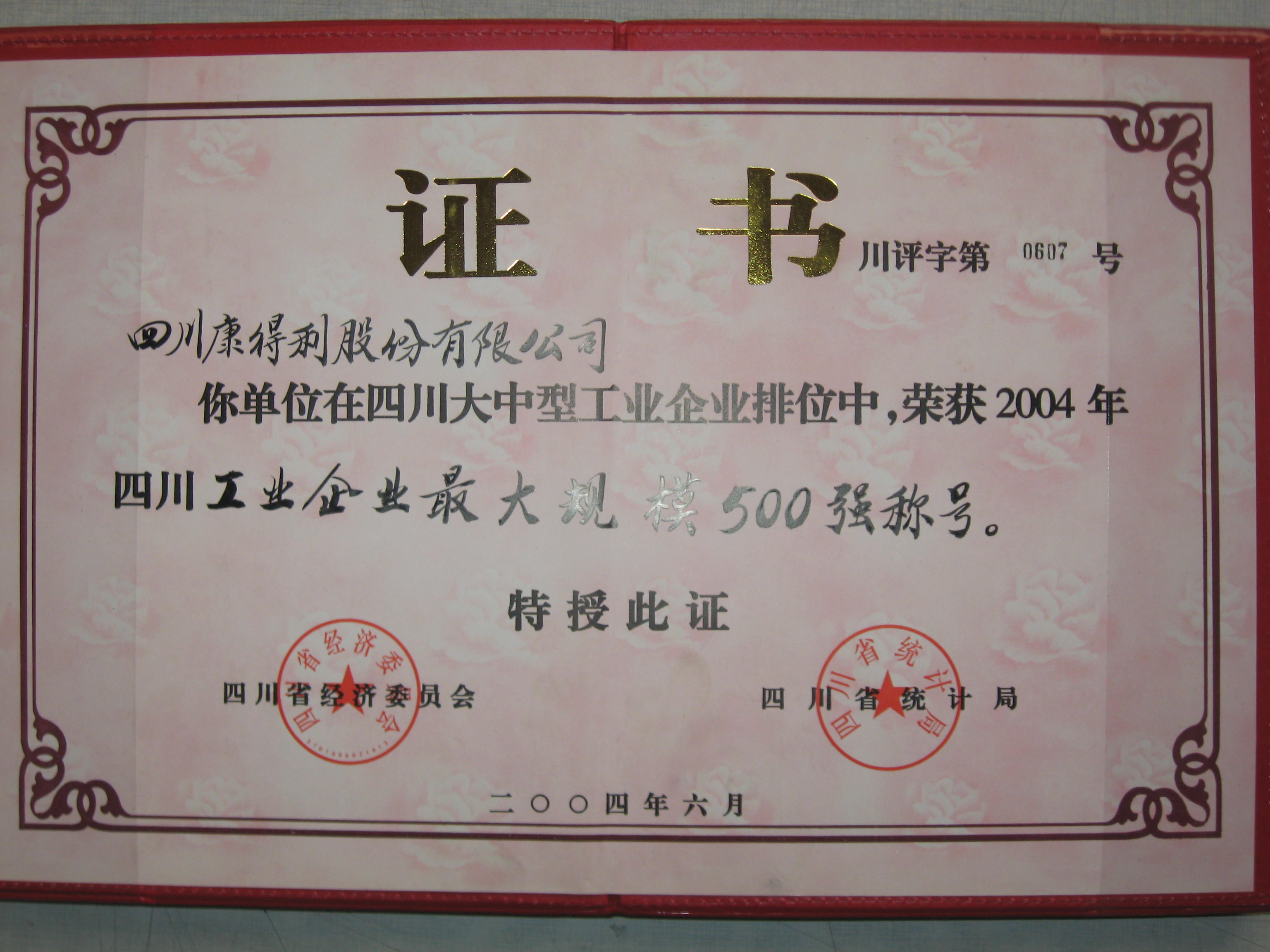 2004四川工業(yè)企業(yè)最大規(guī)模500強